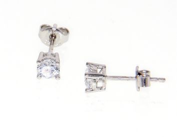 White gold single stone earrings 14k with zircon (code S169903)